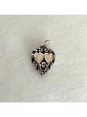 VTG Sterling Silver 925 Repousse Puffy Heart Sweetheart Charm Pendant